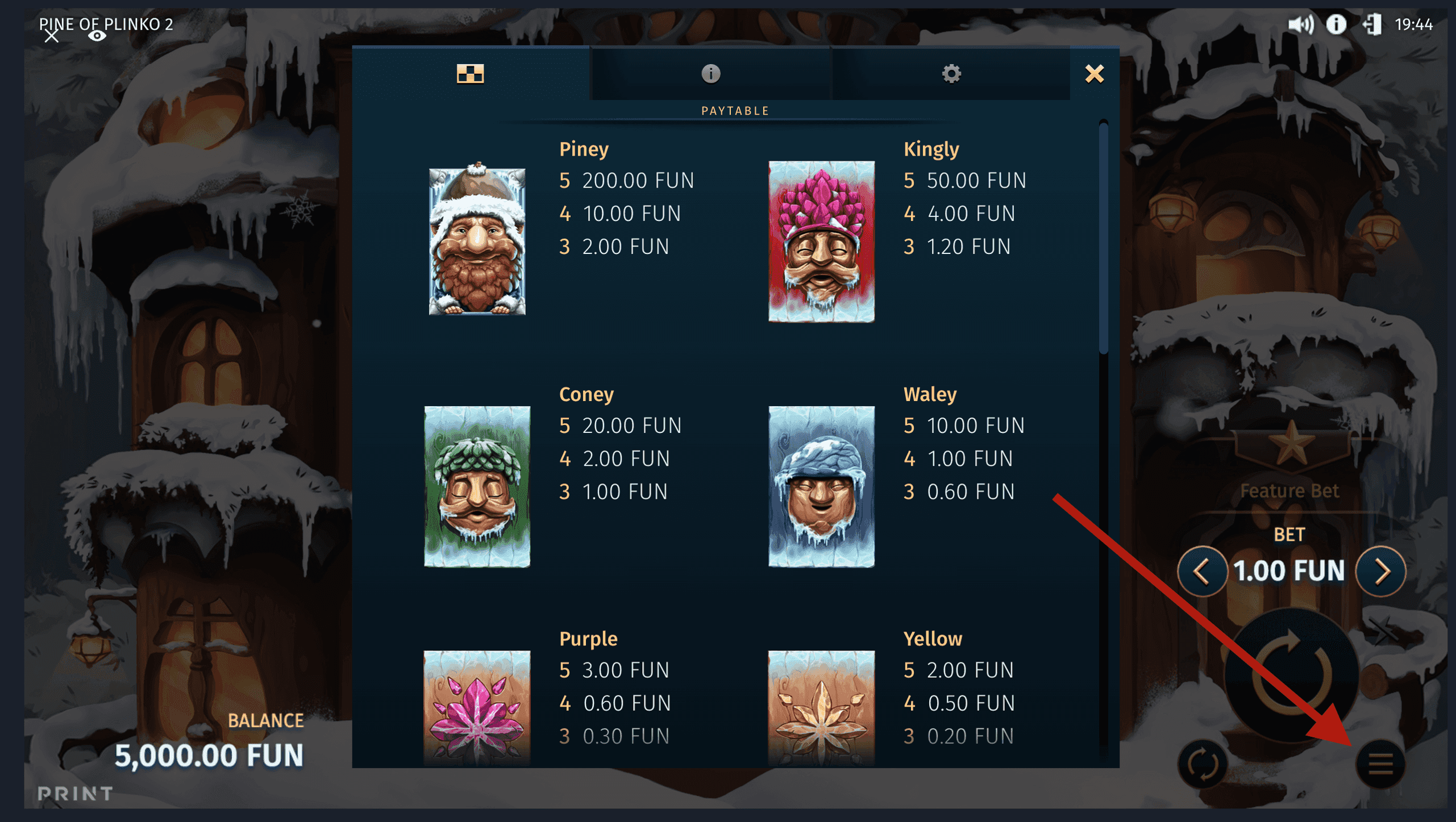 Step 2: Payout Table