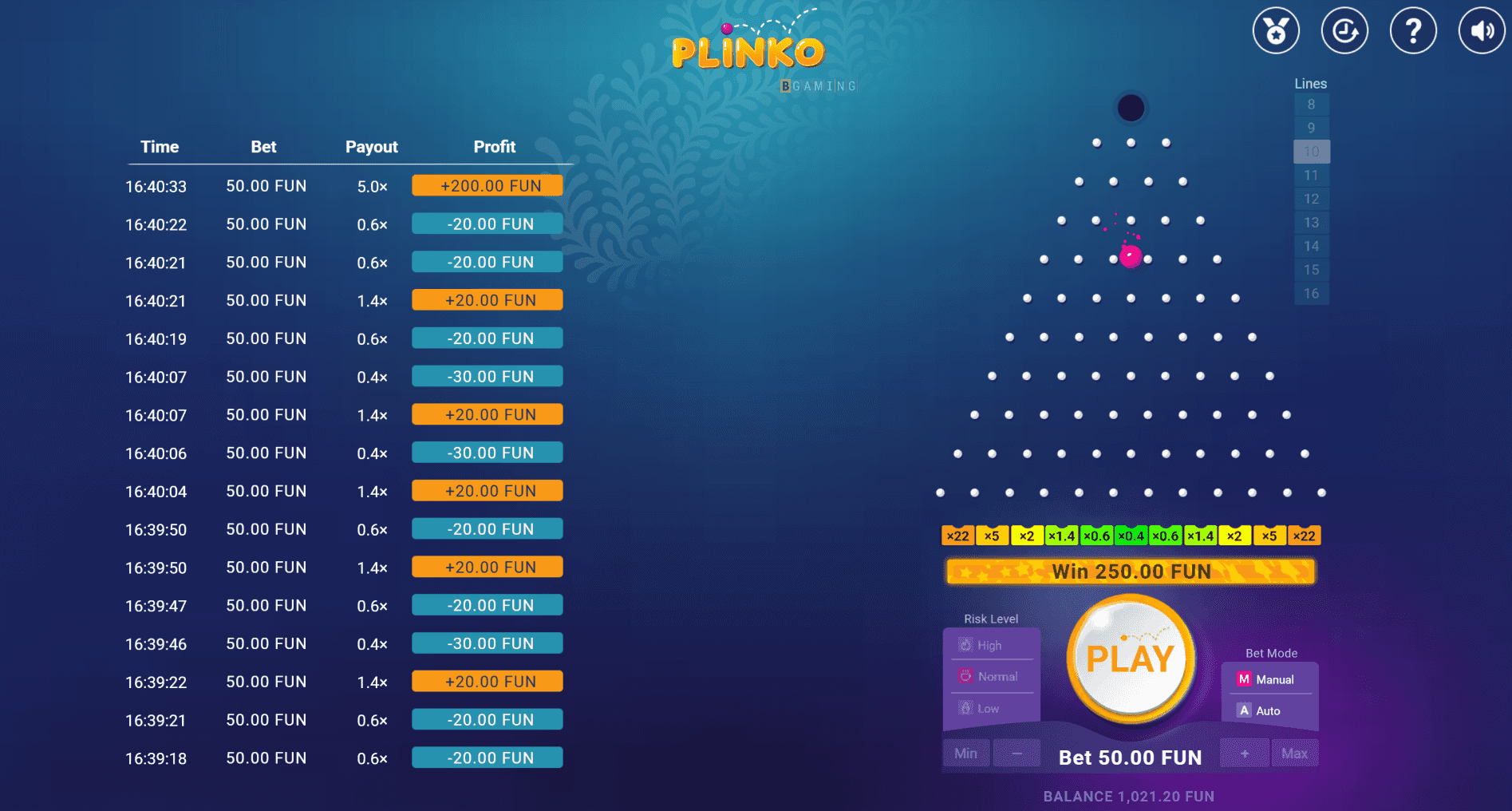 Plinko by BGaming Game Preview